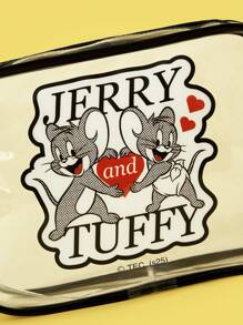 TOM & JERRY X SHEIN Cartoon & Letter Print Transparent Fashion Makeup Bag - Black - View 3