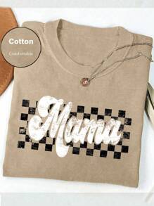 Áo thun nữ cổ tròn tay ngắn in chữ mùa hè năng động thường ngày - Màu be - Xem 3