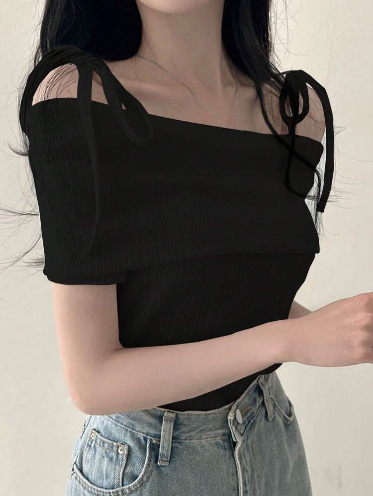 Women's Solid Color Off Shoulder Short Sleeve T-Shirt Top, Elegant Summer