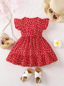 SHEIN Babygirl Summer Cute Ditsy Floral Short Sleeve Dress, Mommy And Me Matching Outfits (2 Pieces Sold Separately) - Multicolor - View 2