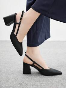 CUCCOO BIZCHIC Sapatos Mule de Salto Médio Reforçado de Bico Fino Clássico e Simples Femininos, na Cor Preta, Adequados para Ir e Vir do Trabalho, Encontros, Festas, Férias, Casamentos