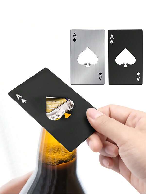 1/2pcs Poker Card Shaped Beer Opener Tool, Stainless Steel Ultra-Thin Pocket-Sized-Perfect For Home, Bars, Travel & Poker Party Gifts