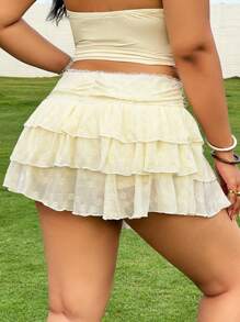 SHEIN EZwear Falda casual de encaje de talla grande, color amarillo claro