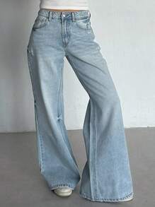 DAZY Women's Low-Waisted Flare Leg Jeans Low Rise Jeans - Light Wash - View 5