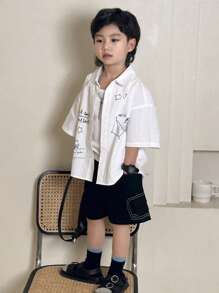 DAZY Young Boy Casual Math Formula Print Short Sleeve Shirt - White - View 3