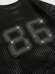 ROMWE MEN Prep Men's Jersey Fashion Rhinestone Hollow Out Knit Sweater, Summer - Black - View 4