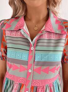 SHEIN Maternity Summer Casual Geometric Print Front Button Dress Summer Outfits For Women - Multicolor - View 5