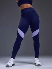 Powerista Leggings sin costuras con pretina en patchwork de colores contrastantes