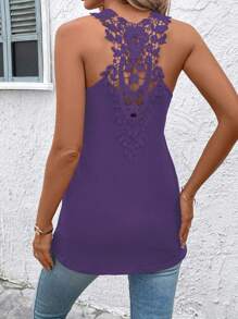 SHEIN Clasi Top de tirantes de verano para mujer de unicolor con detalle de encaje en la espalda, ideal para festivales de música