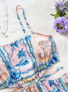 Soleia Women's Resort Tropical Landscape Print Cutout Cinching Waist Fit And Flare Summer Midi Dress, Boho Style, Suitable For Holiday, Dates, Afternoon Tea, Beach,Bohemian Clothes Vacation Dress - Multicolor - View 3