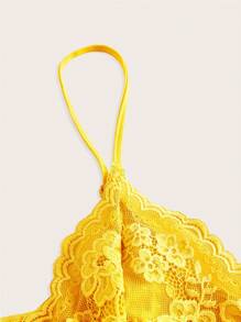 SHEIN ICON Contrast Lace Ruched Cami Top - Yellow - View 3