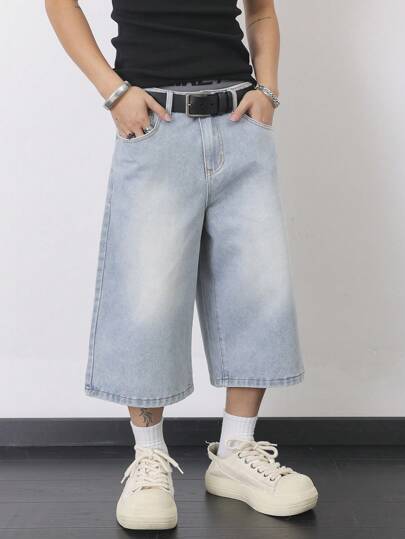 Claim Dot Plus Size Men's Casual Distressed Wide Leg Denim Shorts Men Jorts Jeans Baggy Men's Wide Leg Jeans Going Out Urban Hang Out Vacation Work