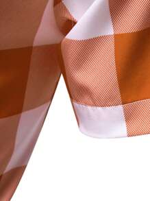 Manfinity Homme Áo sơ mi nam tay ngắn cài nút phía trước màu cam kẻ sọc tương phản (kiểu dáng bất đối xứng) Áo sơ mi nam dáng ôm - Nhiều màu - Xem 4