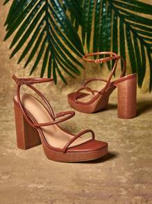 SHUZIA Sandalias con tira de tobillo y tacón grueso cómodas de moda para mujer