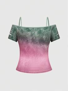 ROMWE J-Fashion Camiseta talla grande con estilo Harajuku Y2K, patchwork de alas de rosa y contraste de colores