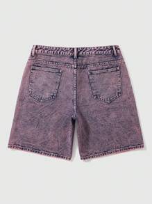 ROMWE MEN Street Life 男士字母印花破洞休闲百搭牛仔短裤，带口袋 - 淡紫色 - 查看 2