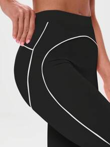 Musera Sport 高腰撞色滚边紧身裤，适合运动、健身、健身房、板式网球、网球、匹克球等运动。 - 黑色 - 查看 5