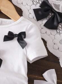 SHEIN Camisa de manga corta informal para bebé niña con decoración de moño, para verano - Blanco - Ver 6