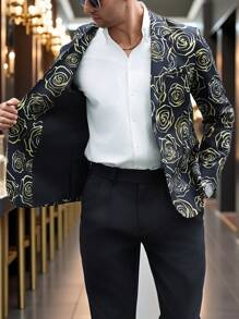 Calvornis 男士修身碎花长袖西装外套 男士时尚服装 男士时尚西服 休闲西装外套 男士正装西装 男士时尚服装 男士正装西装 - 黑色 - 查看 8