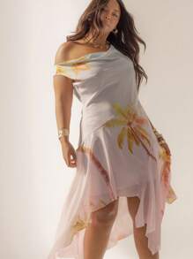 Aralina Curve Printed Cowl Neck Asymmetrical Hem Beach Vacation Outfits Women Maxi Dress - Multicolor - View 12