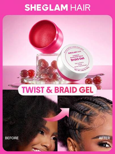SHEGLAM HAIR Locked in Strong Hold Twist & Braid Gel,Wax Strong Hold Non-Greasy Hair Styling Gel,No Flaking No Whitening & Water Resist Ant,Yummy Cranberry Scent,Enriched With Castor Oil,Coconut Oil And Shea Butter For Fights Frizz & Flyaways,Hydrates & Smoothes Hair,Repairs Dry And Damaged Hair Best For Curly/Kinky Hair Types-Twist,Locs,Braids,Cornrows Graduation Birthday Gift Holiday Winter Pink Vibe Makeup Party Beach Travel Camping School Campus Festivals Rose Present Girl Charm Best Valentine's Day Women's Day Love Yourself