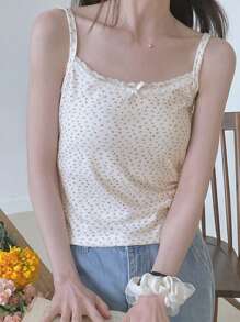 DAZY Top de tirantes de encaje y malla con estampado floral diminuto para mujer