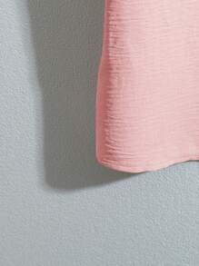 Rusticease 2件套女士夏季纯色撞色蕾丝短袖衬衫和裤子套装 - 粉色 - 查看 3