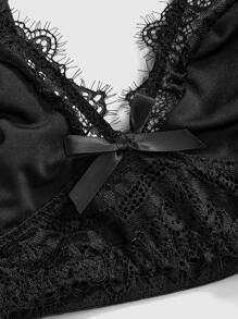 ROMWE Goth Conjunto de lencería sexy con bralette de triángulo con encaje gótico y pantalla, con ligas