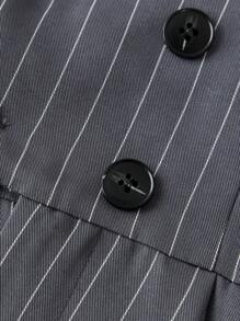 SHEIN 青少年女孩休闲优雅复古时尚街头时尚翻领无袖双排扣编织条纹连体裤（配腰带） - 灰色 - 查看 6