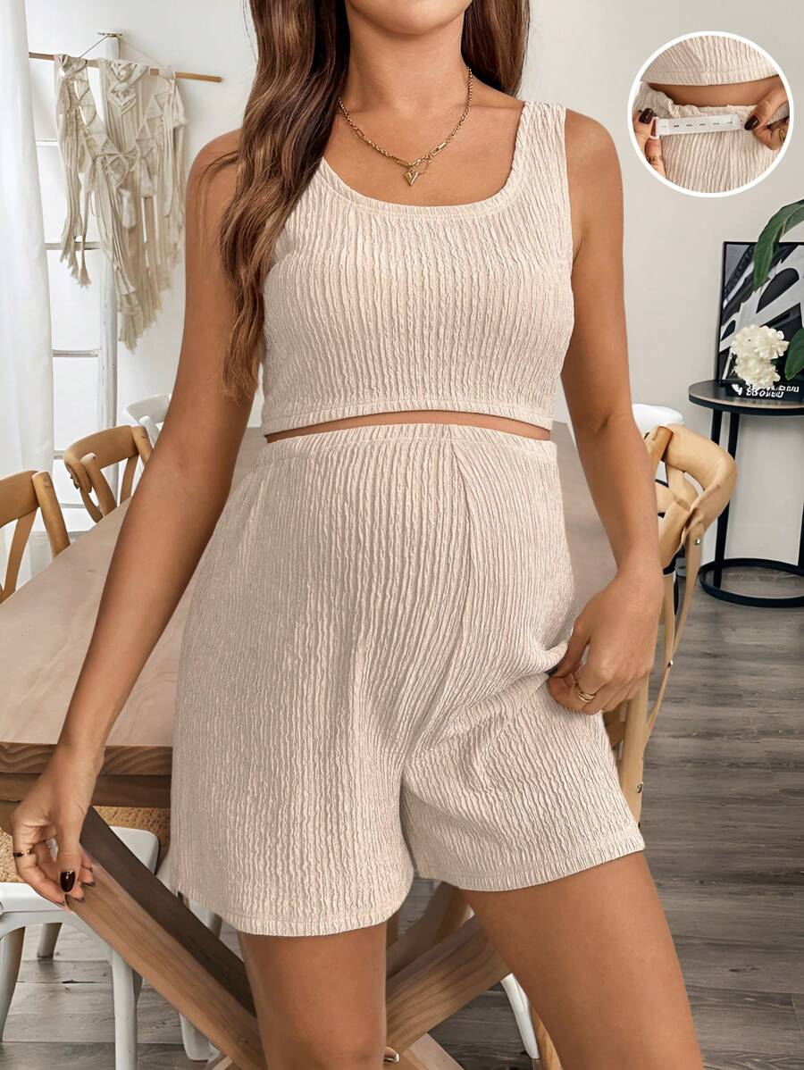 SHEIN Maternity Two Pieces Suits - Khaki - View 1