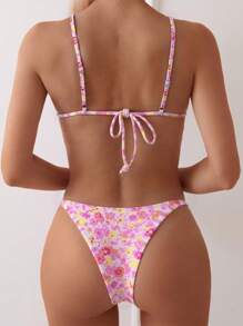 Swim Mod Women Summer Beach Floral Print Sexy Bikini Set, Print Design Random - Multicolor - View 2