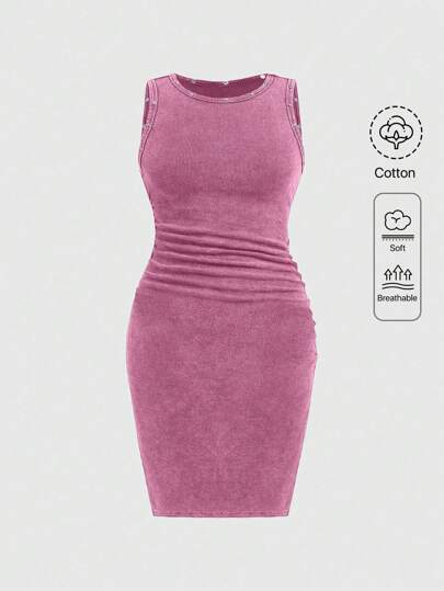 Grunge Punk Damen Große Größen Punk Stil Nieten Dekor ärmelloses Bodycon Kleid