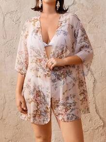 Swim Chiccia Kimono de cardigan de talla grande para mujer, estampado floral, sexy, para cubrir en la playa