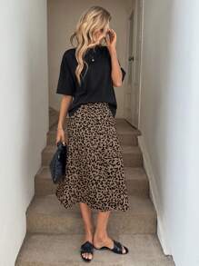 Easowa 复古豹纹美人鱼裙，休闲优雅度假裙 - 彩色 - 查看 5