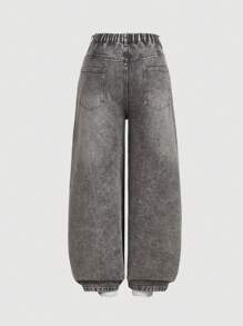 SHEIN MOD Oversized Black Jeans With Holes On The Wide Leg Comfortable Elastic Waistband Summer Casual Outfits