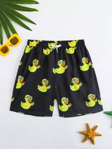 男童卡通鸭子印花抽绳腰沙滩短裤