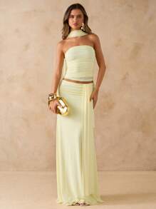 SHEIN BAE Women Two Pieces Outfits For Daily Wear,Valentine's Day,Valentine Outfits For Women - Yellow - View 3