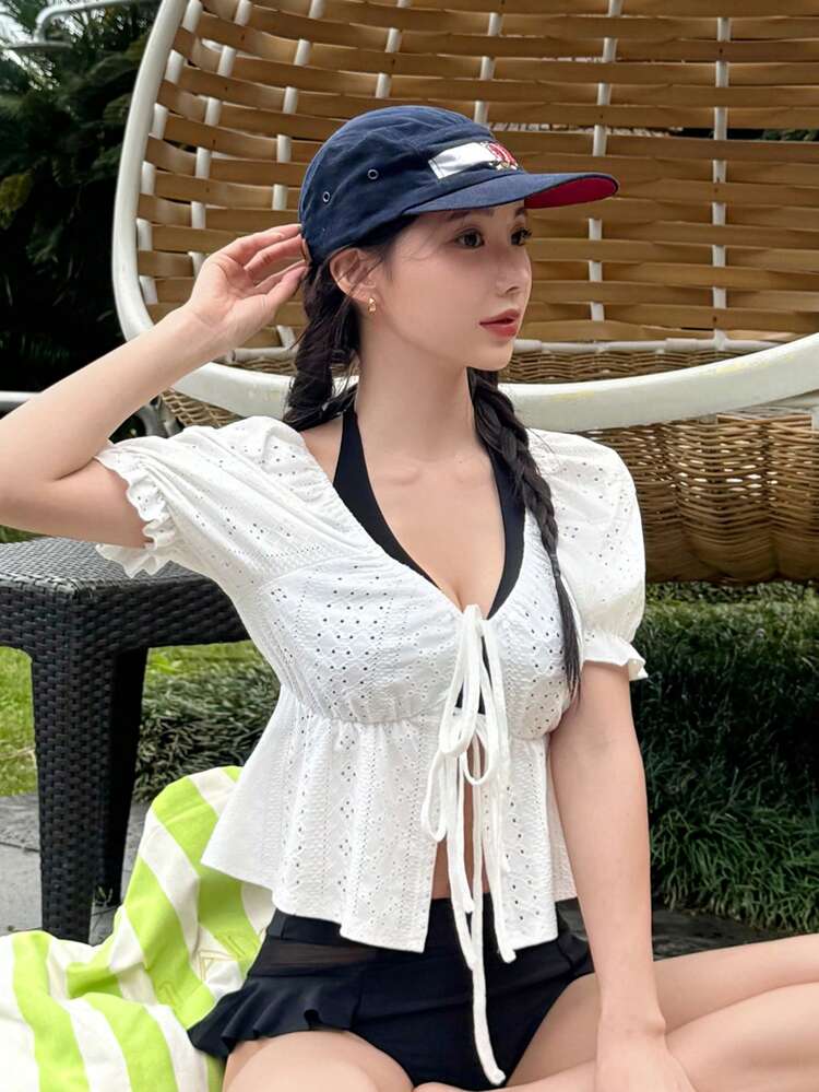 Women's Hollow-Out Lace-Up Beach Cover-Up, Spring/Summer Vacation