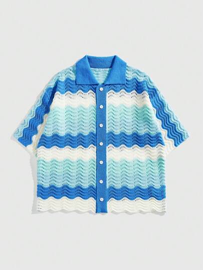 Street Life Men's Loose Knitted Shirt Knitted Short Sleeve Top