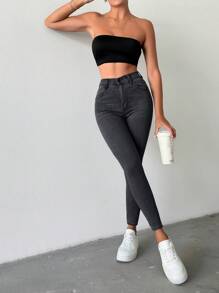 EURMUSE 97%纯棉女士时尚简约夏季纯色紧身牛仔裤