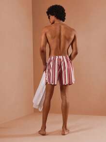 SUMWON Sommer Urlaub Strand Shorts gestreifte Badeshorts Lässig Resort Pool Tragen Knie Länge Kordelzug Badeshorts Elastischer Bund Boardshorts - Rot - Übersicht 5
