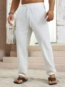 Manfinity RSRT Men's Solid Color Simple Linen Casual Linen Pants, Fall - White - View 4