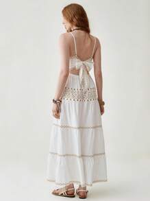 Florisole Bohemian Print Multi-Layered Patchwork Positioning Floral Dress For Women - White - View 2