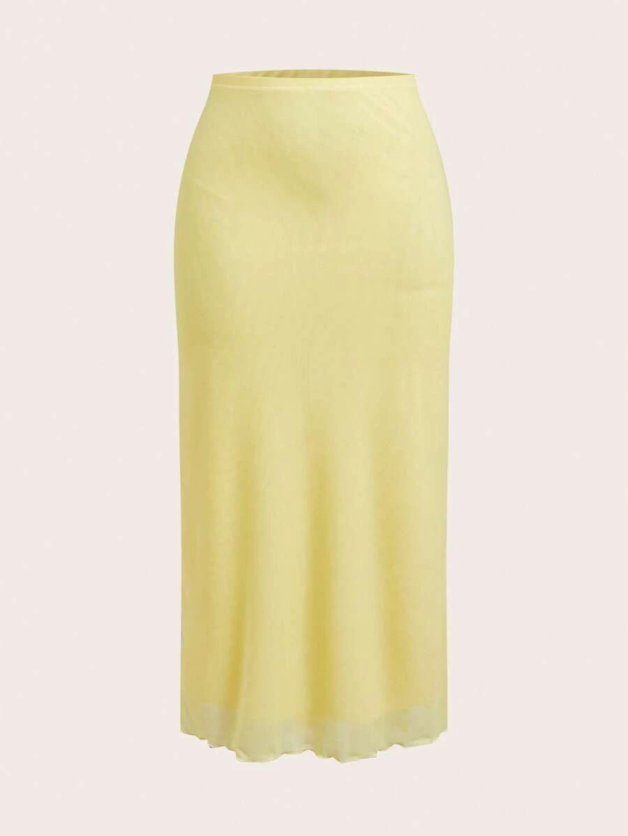 SHEIN EZwear Elegante gonna casual di colore solido, estiva, giallo burro - Giallo - Visualizzare 1