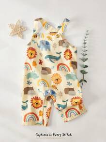 Cozy Pixies Mono de una pieza con estampado de animales de dibujos animados para bebés recién nacidos niño/niña, informal y versátil