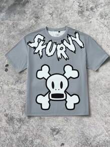 Paul Frank X SHEIN Men's Skurvy Graphic Round Neck Short Sleeve T-Shirt, Summer - Grey - View 3