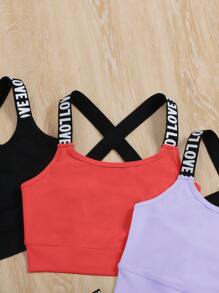 SHEIN Leap Crew 6件套少女针织纯色字母带运动服套装 - 玫紅色 - 查看 3