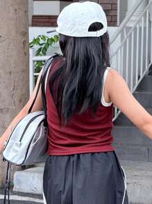 DAZY Tween Girl Contrast Trim Sleeveless Crew Neck Fashion Vest Suitable For Summer,Back To School Clothes