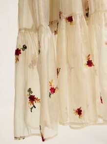 Aveloria Apricot Background Embroidered Standing Collar Half-Open Front Sleeveless Dress All Over Print  For Summer Spring Fall Autumn