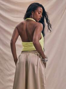 MUSERA Twisted Strap Chiffon Drape Crossover Top Summer Holiday Cute Halter Top Holiday Sexy Ibiza Fall Festival Carnival Spring - Yellow - View 3